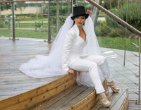 Bridal Trouser Suit with beautiful collar and neckline