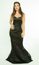 Strapless evening dress with transparent embroidered sides