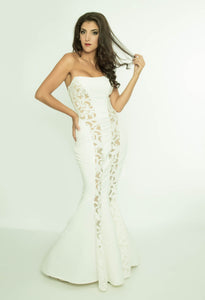Strapless Evening gown with transparent cutaway pieces