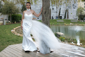 Wedding Dress, with Sweetheart Embroidered Halterneck in beautiful Bridal Satin